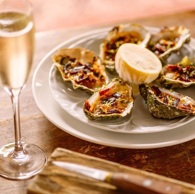 The Cliff Townhouse Grilled Oysters with Bacon and Parmesan Kelly