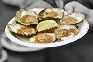 A plate of fresh oysters